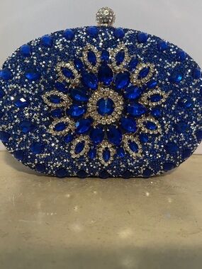 Blue Jeweled Oval Evening Clutch by